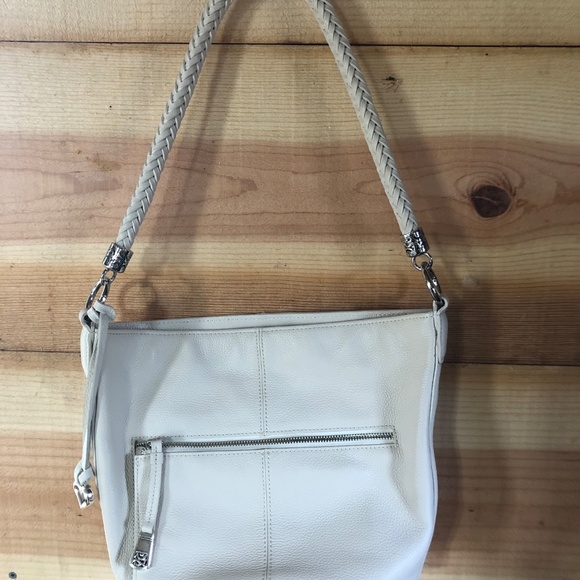 Vintage Brighton Barbados Classic Cream Leather Handbag Purse with Braided Strap - Picture 9 of 11